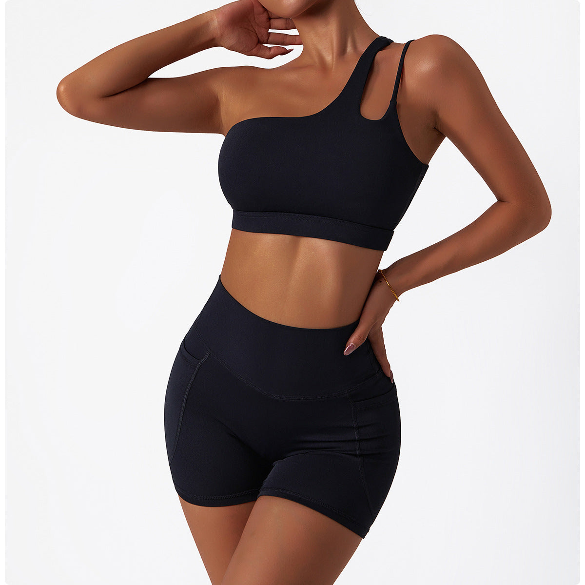 2-teilig Asymmetrische ein-Schulter + mini shorts set