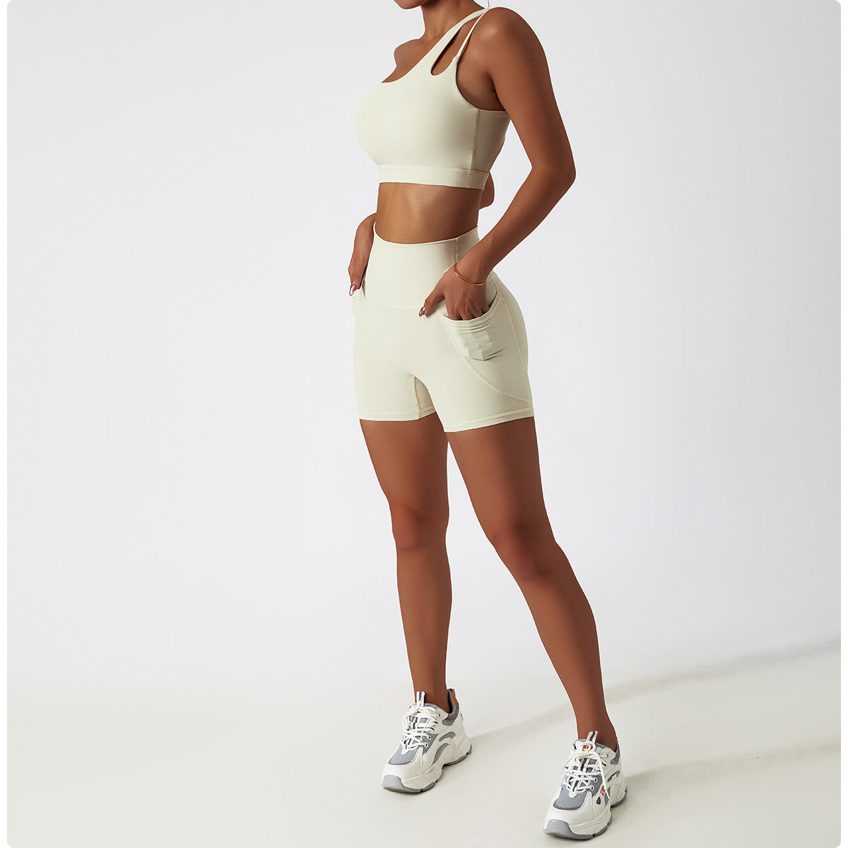 2-teilig Asymmetrische ein-Schulter + mini shorts set