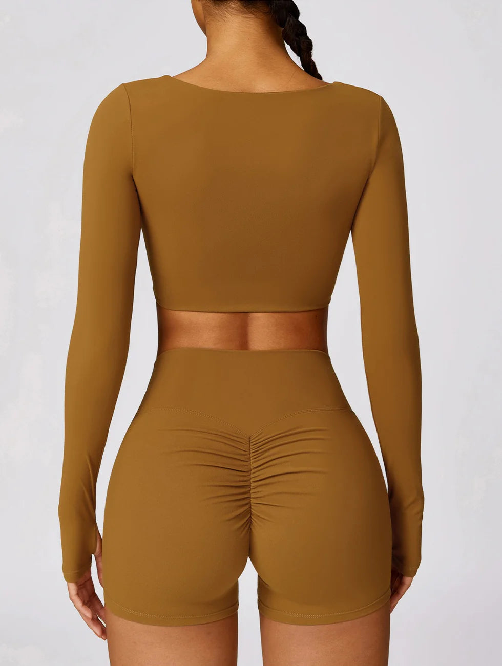 2-teilig Formschöne Langärmel Crop Top & Shorts Set-Schwartz
