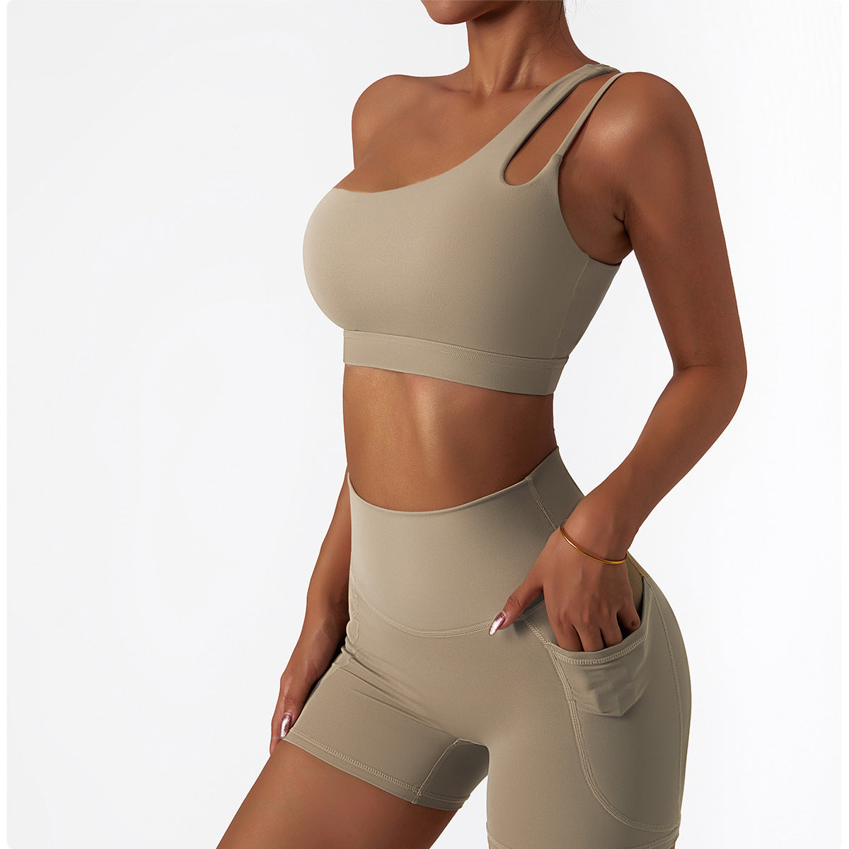 2-teilig Asymmetrische ein-Schulter + mini shorts set