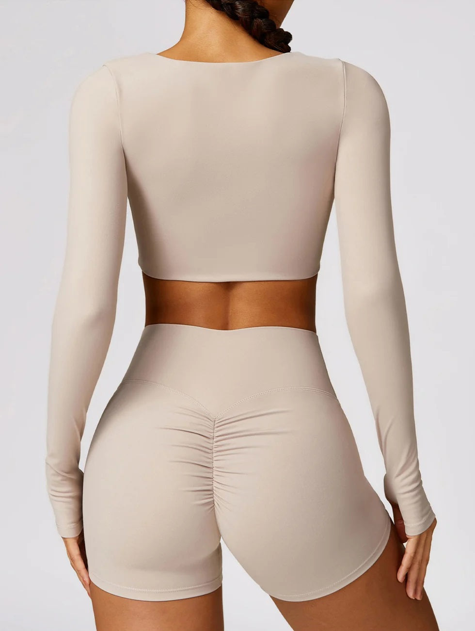 2-teilig Formschöne Langärmel Crop Top & Shorts Set-Schwartz