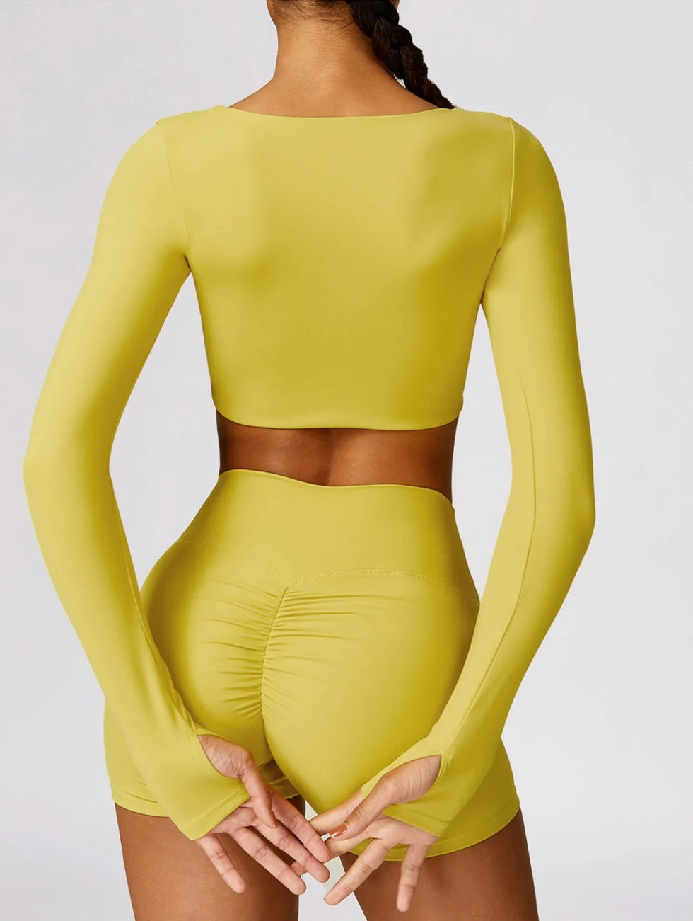 2-teilig Formschöne Langärmel Crop Top & Shorts Set-Schwartz