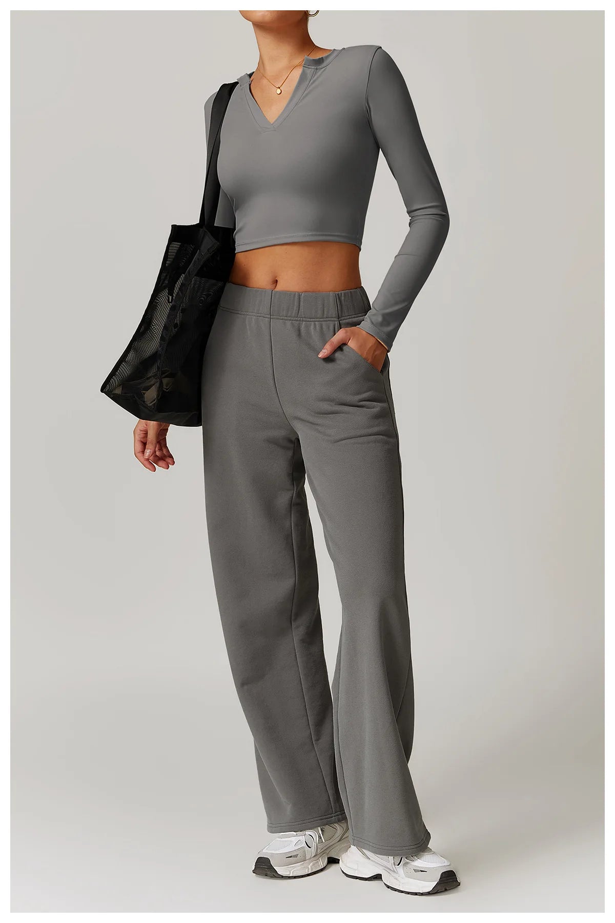 2-teiligen Gym Set Sweatpants mit Long-Sleeve Crop-Top