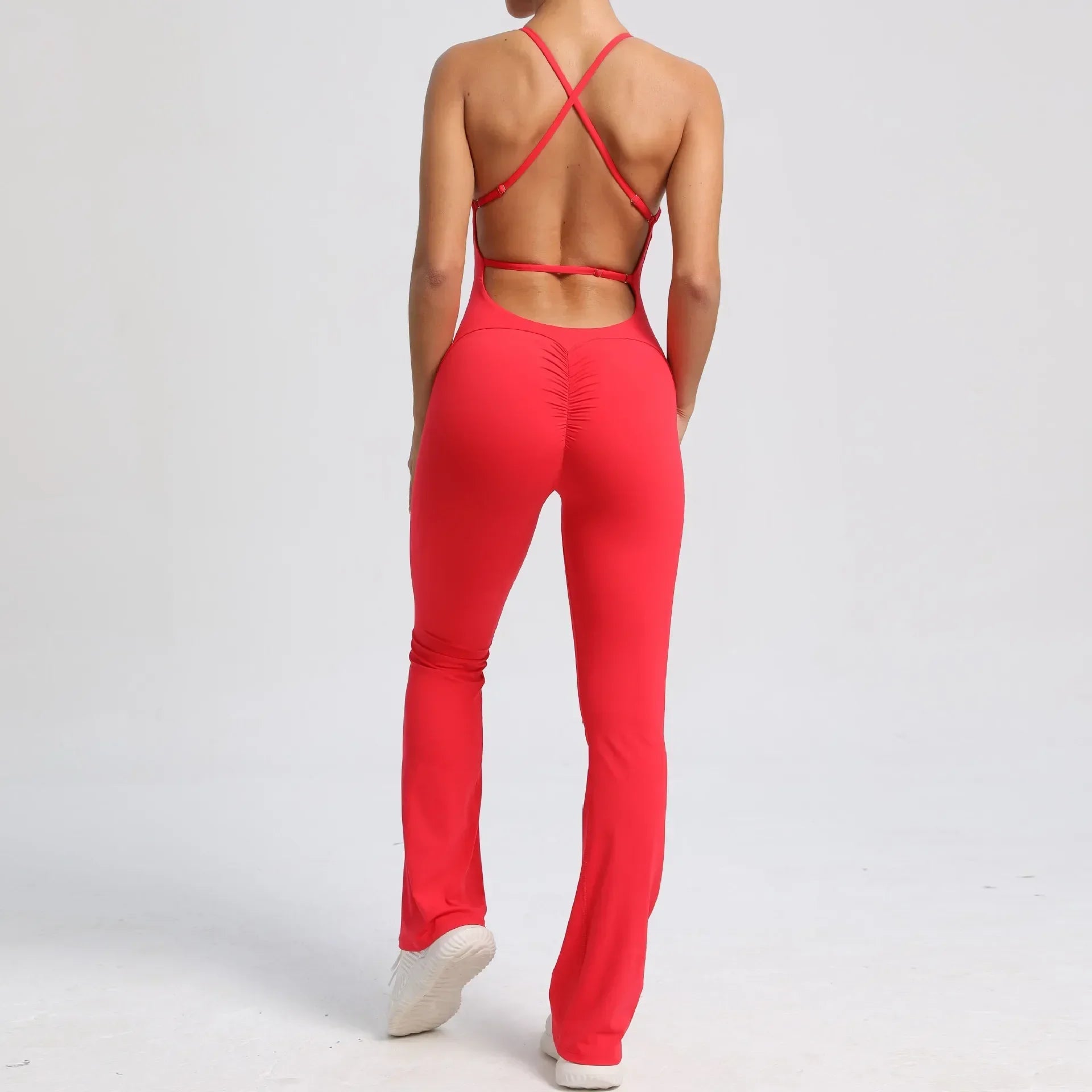 1-teiliger Rückenfreier Flared Fitness Jumpsuit