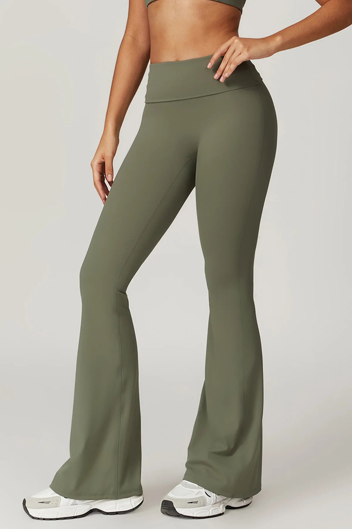 Gefalteter Taillenbund Flared Sport Leggings