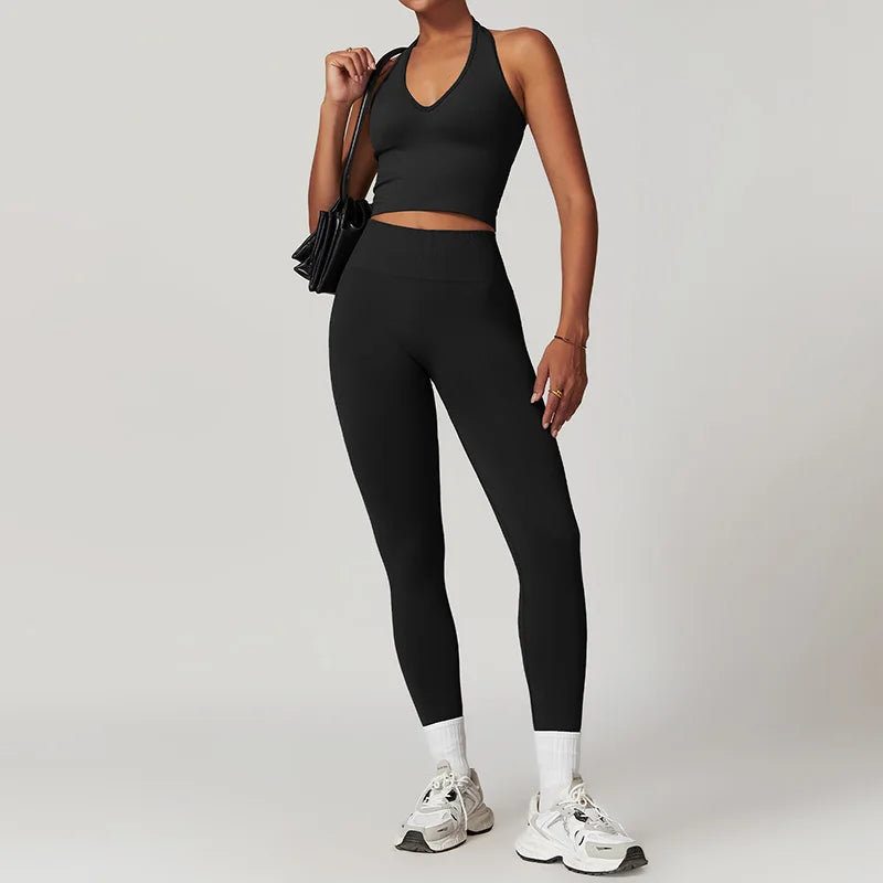 2-Teiliger Fitness Set Hanging Neck Top mit Leggings
