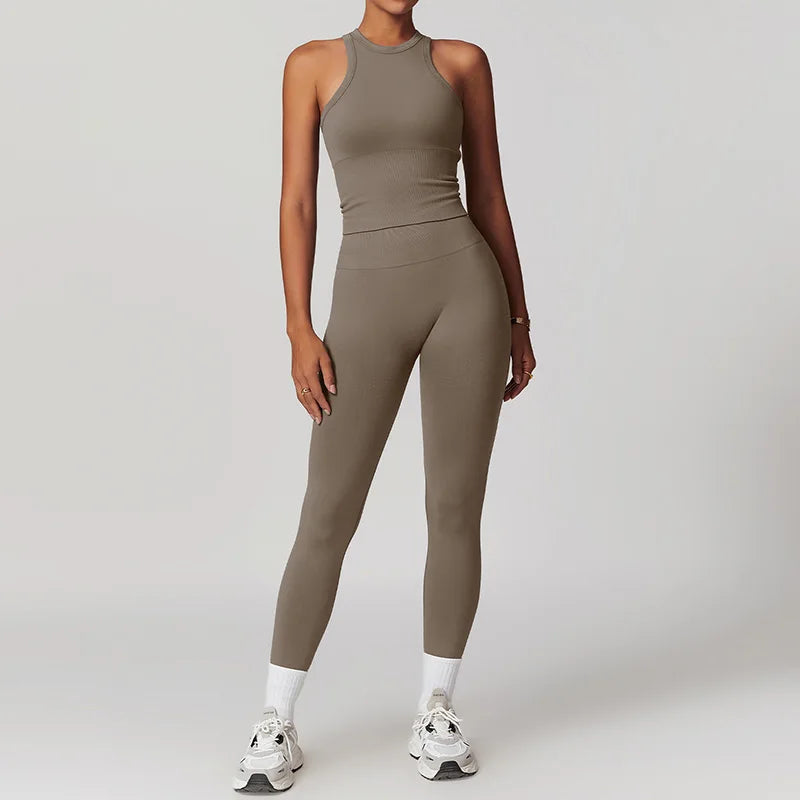 2-Teiliger Fitness Set Crop-Top mit Leggings