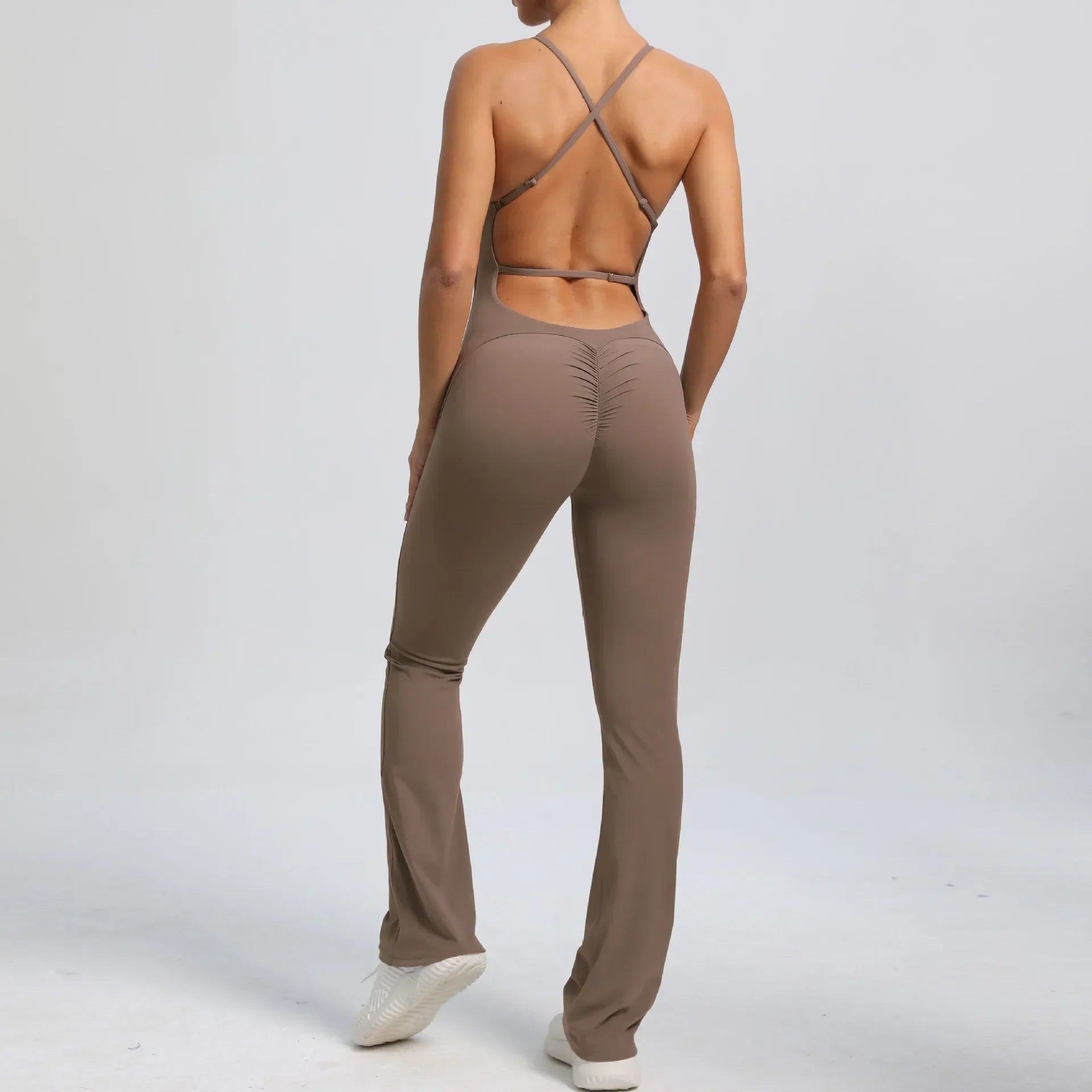 1-teiliger Rückenfreier Flared Fitness Jumpsuit