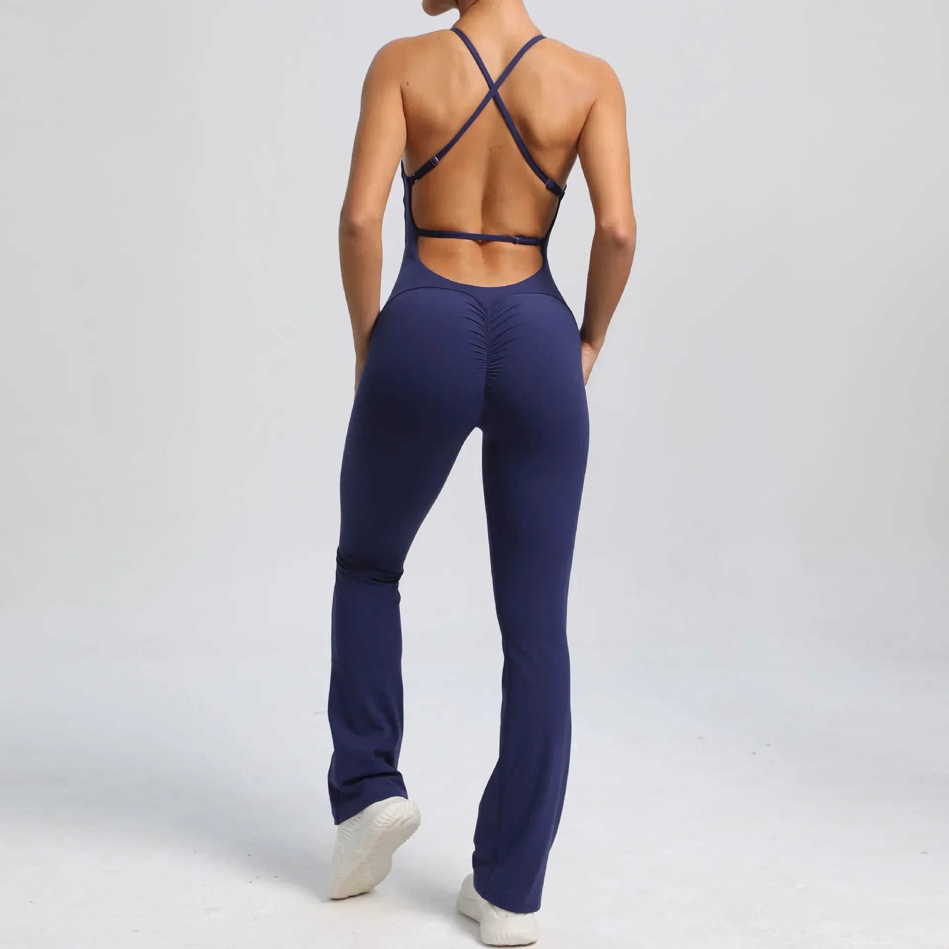1-teiliger Rückenfreier Flared Fitness Jumpsuit