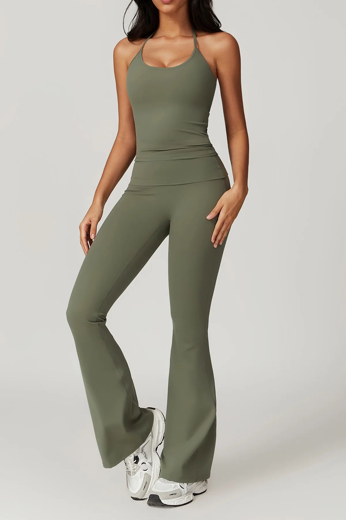 Gefalteter Taillenbund Flared Sport Leggings