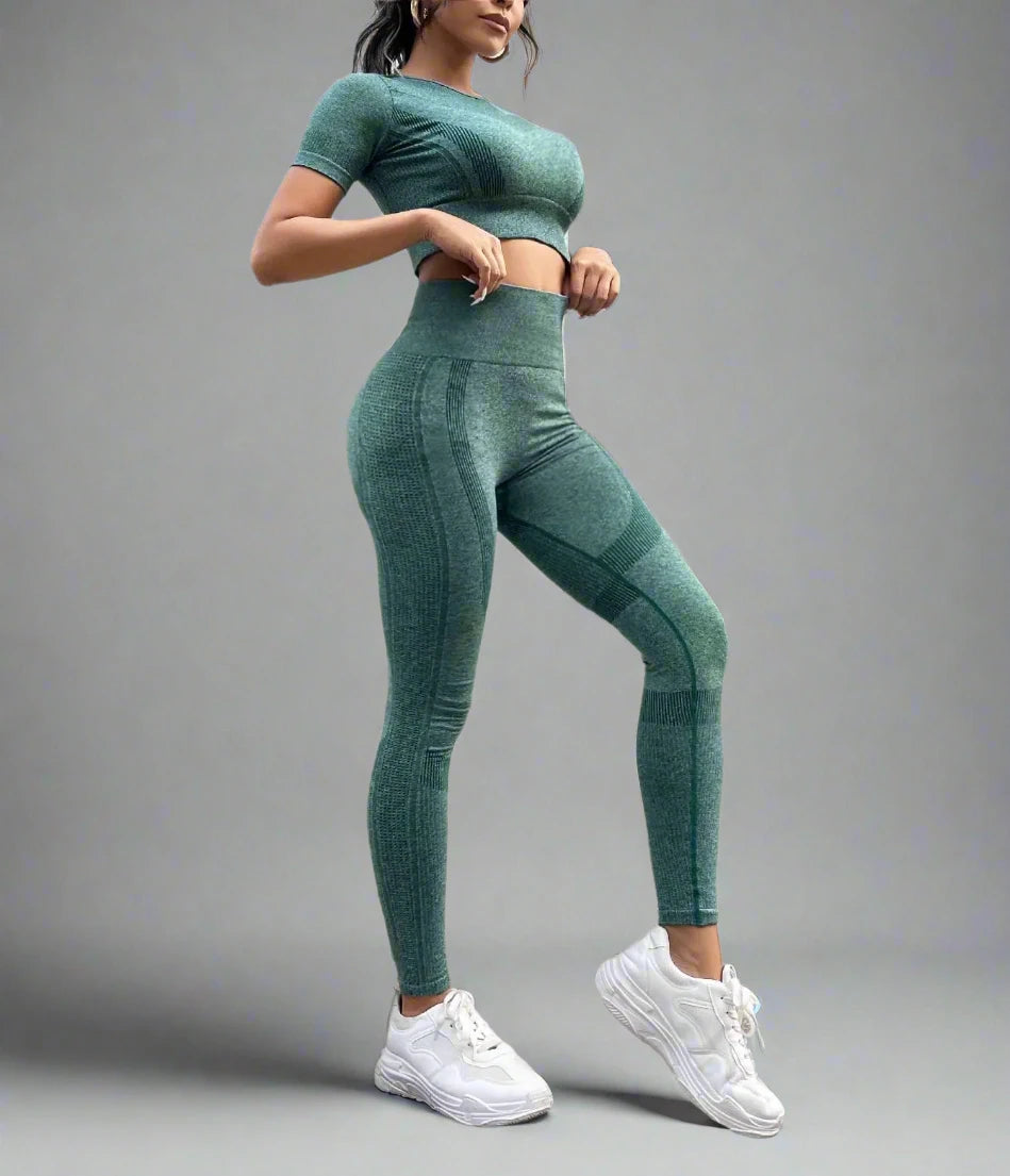 2-teiliges Kurzärmliges Top und Leggings Sportset