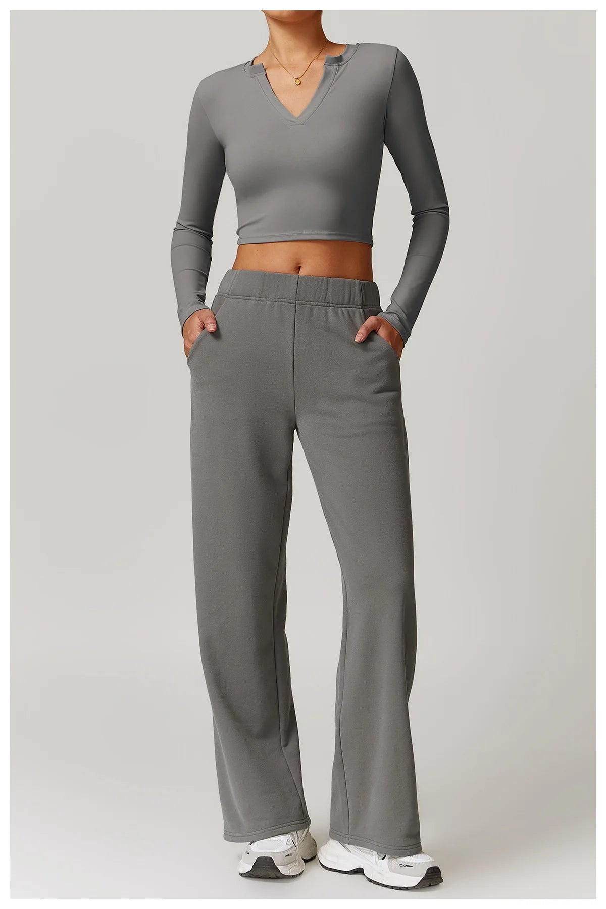 2-teiligen Gym Set Sweatpants mit Long-Sleeve Crop-Top