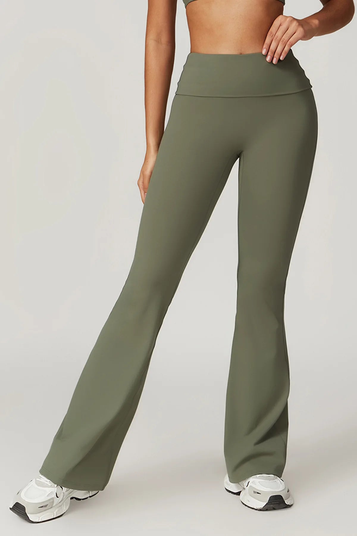 Gefalteter Taillenbund Flared Sport Leggings