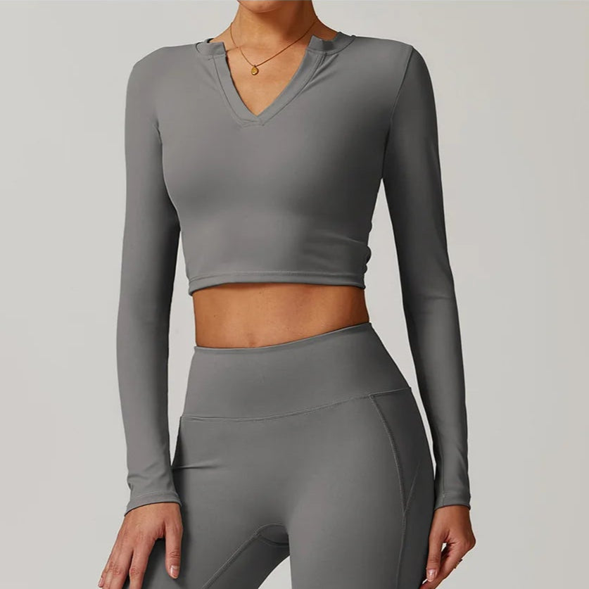 2-teiligen Holiday Vibe Gym Set Flared Leggings mit Long-Sleeve Crop Top