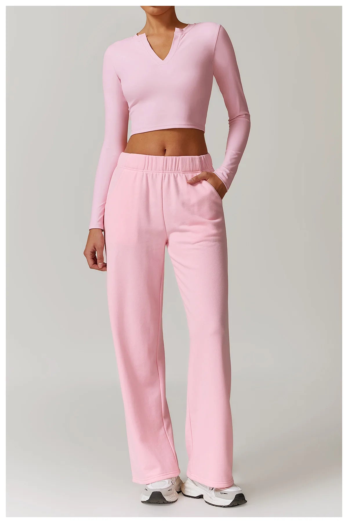 2-teiligen Gym Set Sweatpants mit Long-Sleeve Crop-Top