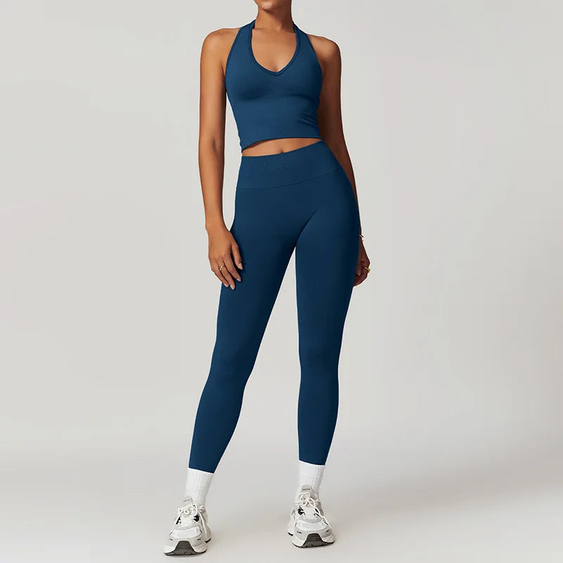 2-Teiliger Fitness Set Hanging Neck Top mit Leggings