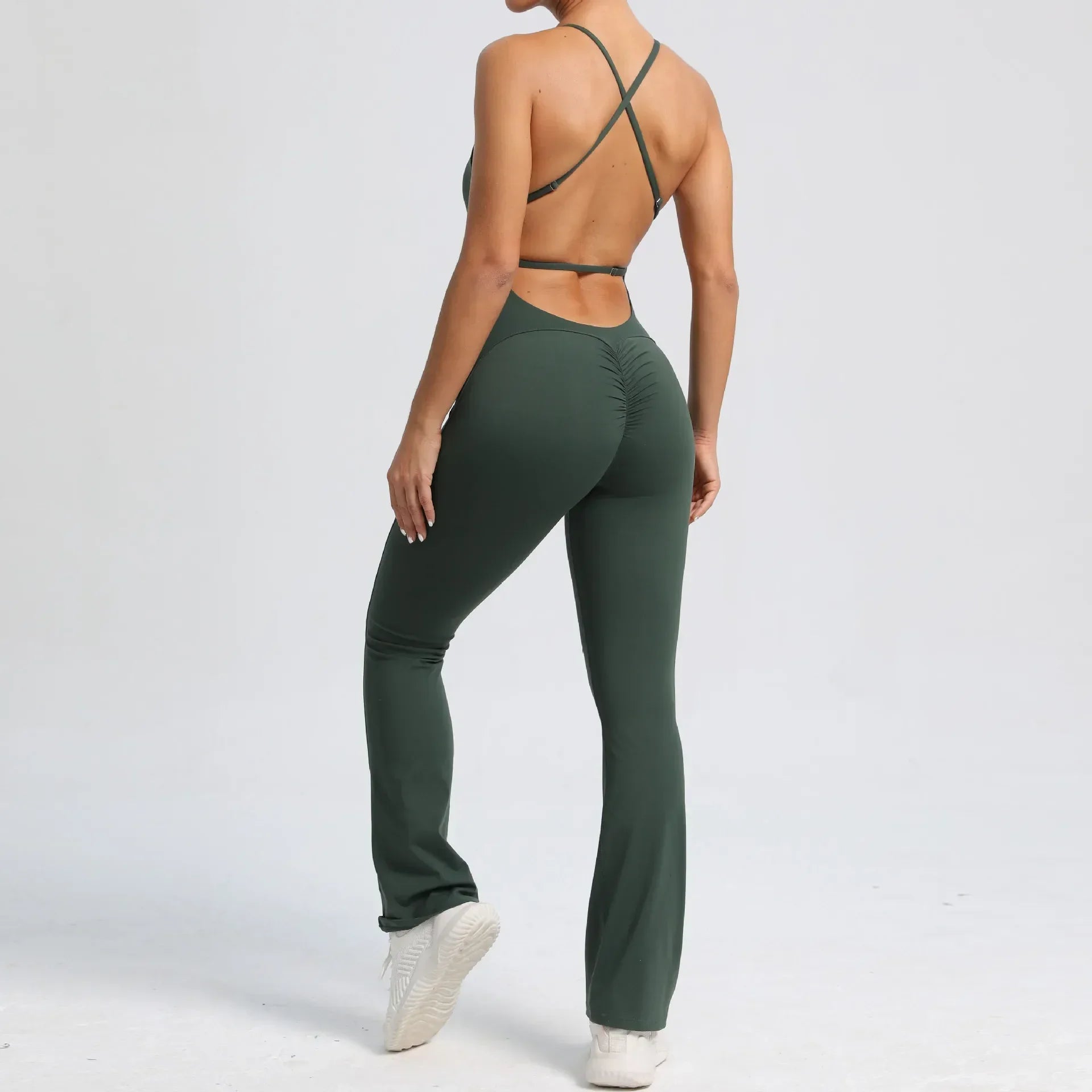 1-teiliger Rückenfreier Flared Fitness Jumpsuit
