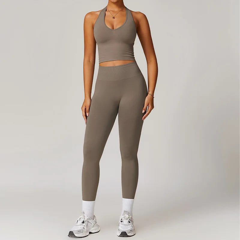 2-Teiliger Fitness Set Hanging Neck Top mit Leggings