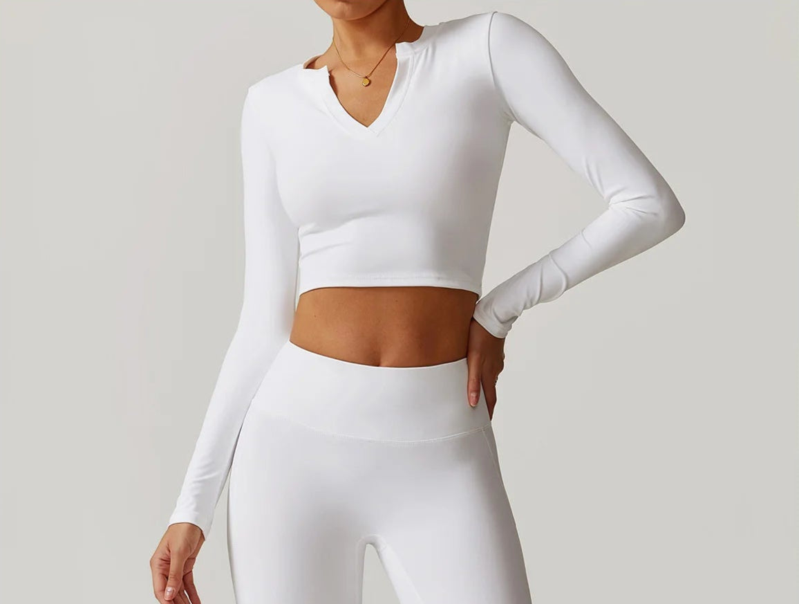 2-teiligen Holiday Vibe Gym Set Flared Leggings mit Long-Sleeve Crop Top