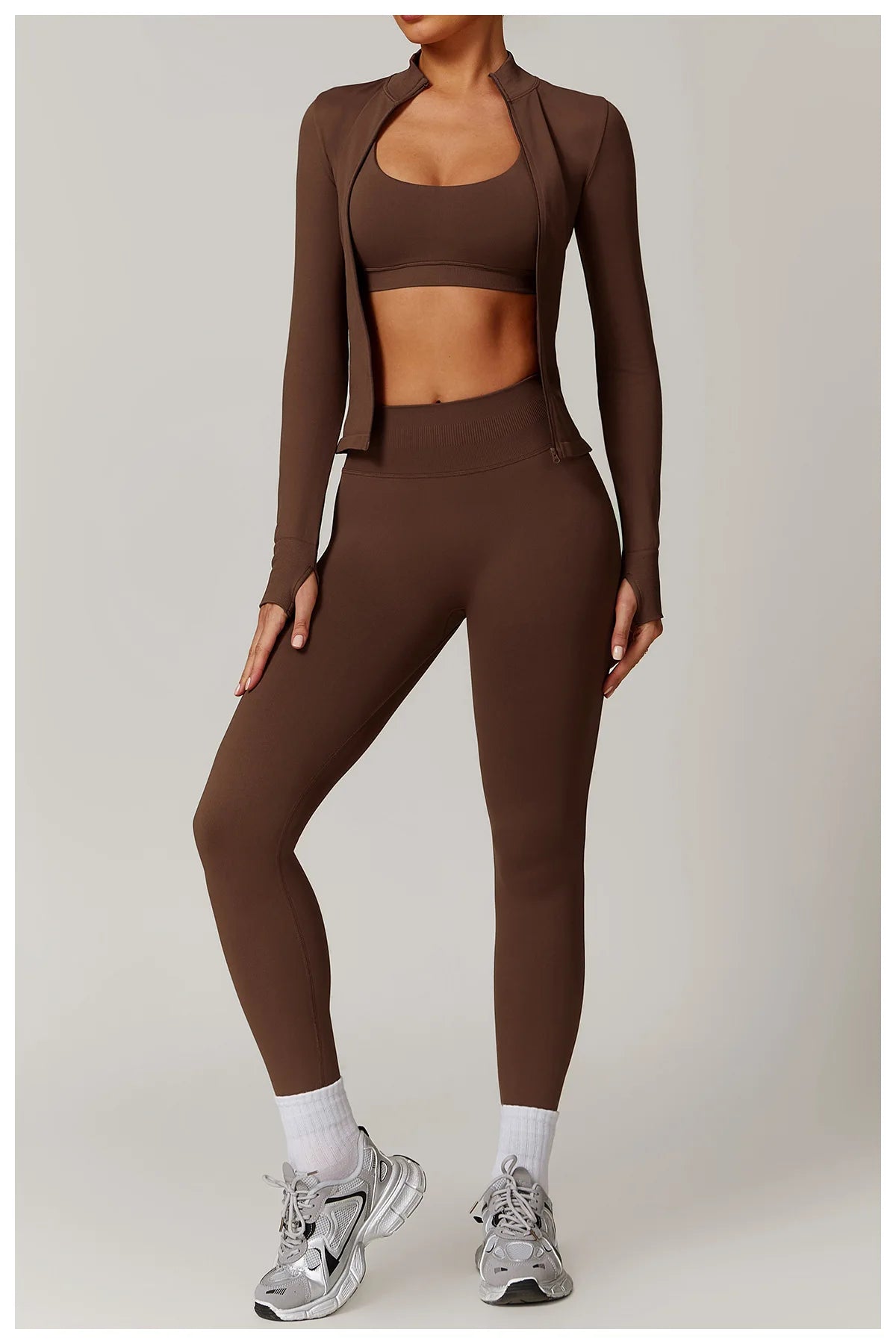 3-teiliges Set (Sport-BH, Leggings und Sport-Jacke)
