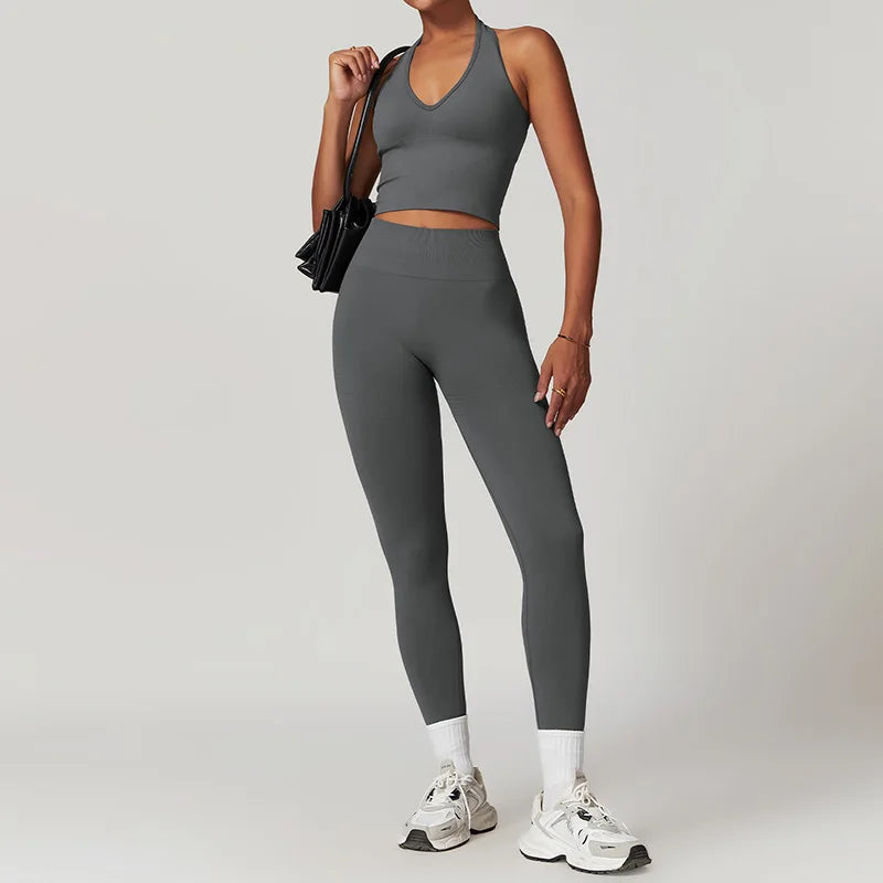 2-Teiliger Fitness Set Hanging Neck Top mit Leggings