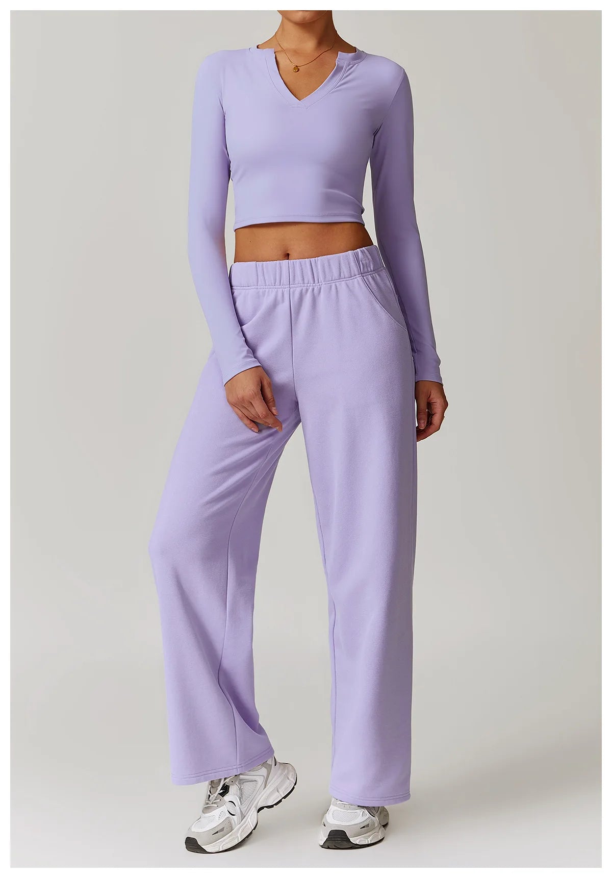 2-teiligen Gym Set Sweatpants mit Long-Sleeve Crop-Top