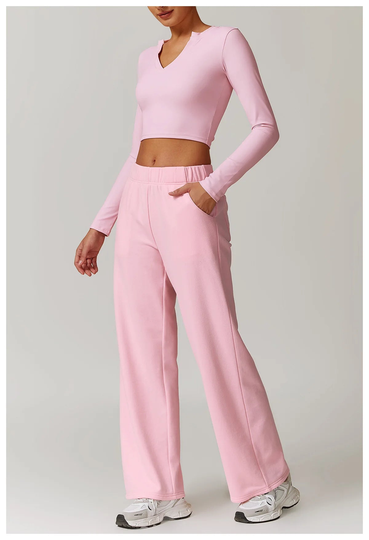2-teiligen Gym Set Sweatpants mit Long-Sleeve Crop-Top