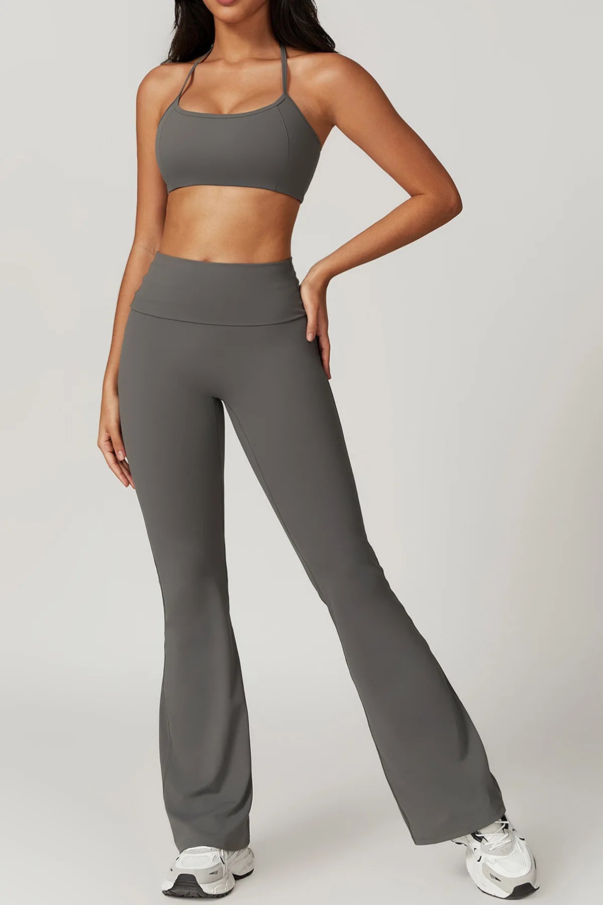 Gefalteter Taillenbund Flared Sport Leggings