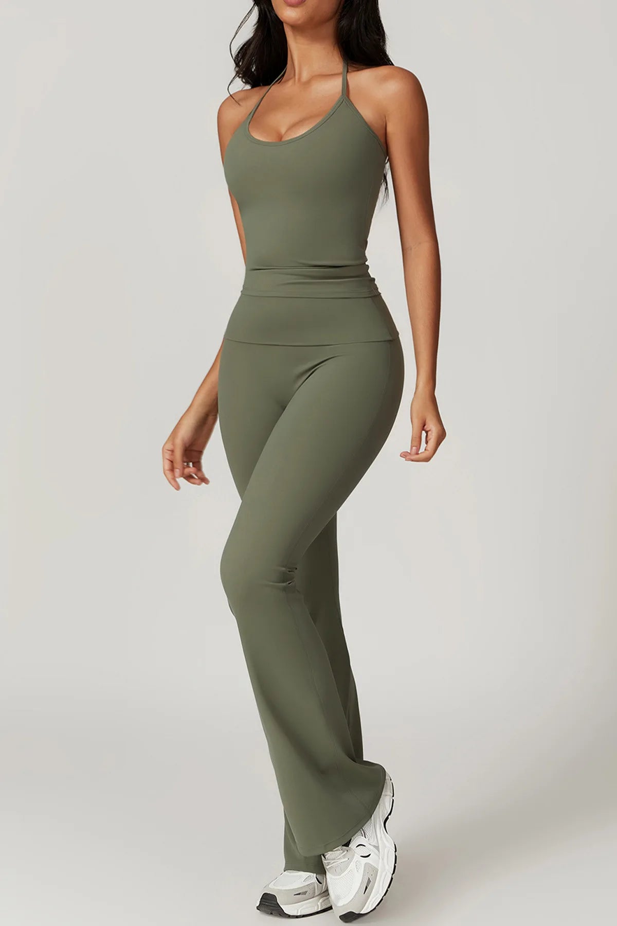 Gefalteter Taillenbund Flared Sport Leggings
