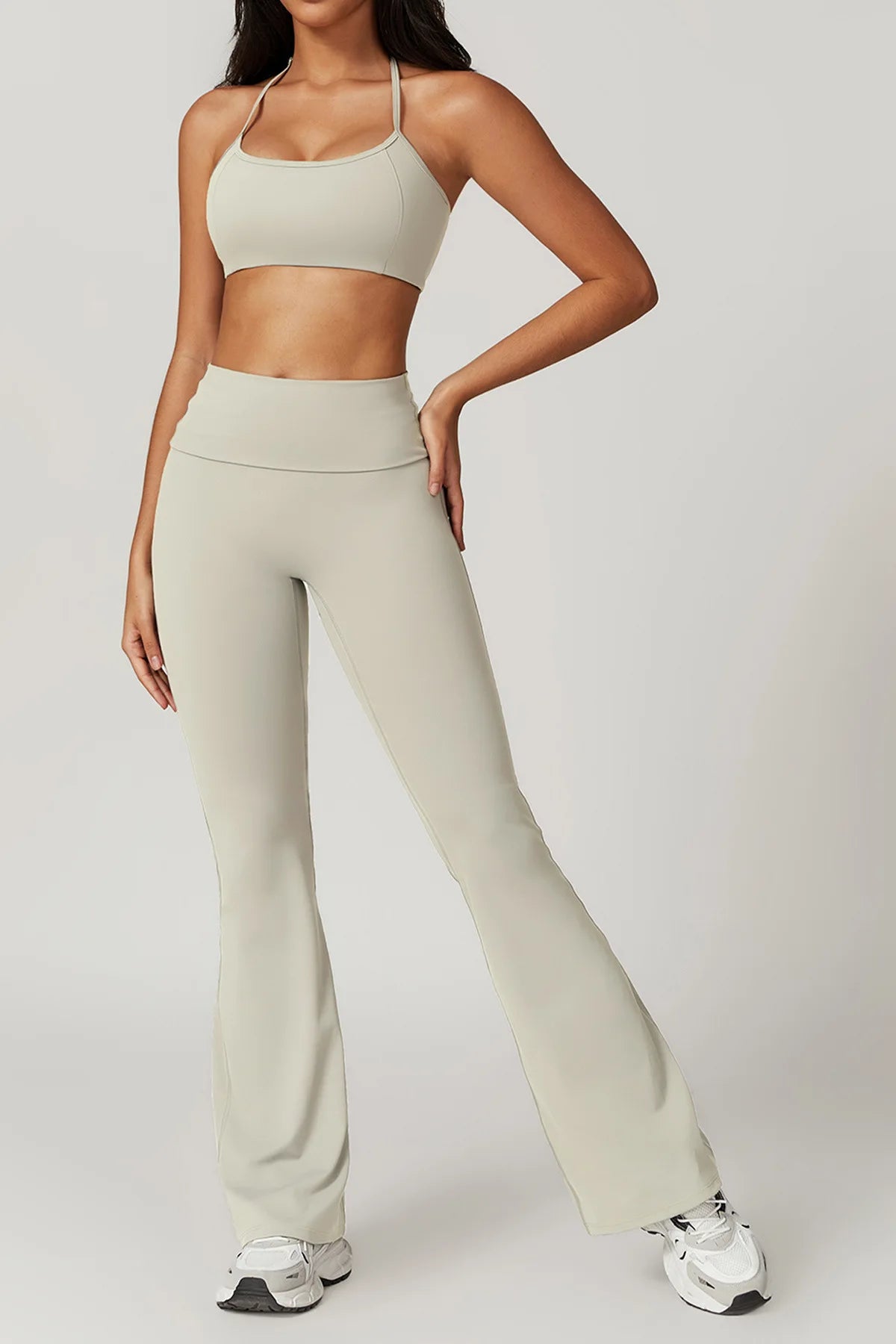 Gefalteter Taillenbund Flared Sport Leggings