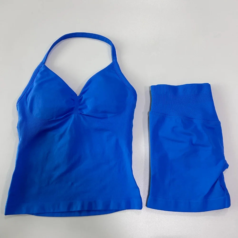 Strappy Backless Tank Tops & Shaping Shorts Set
