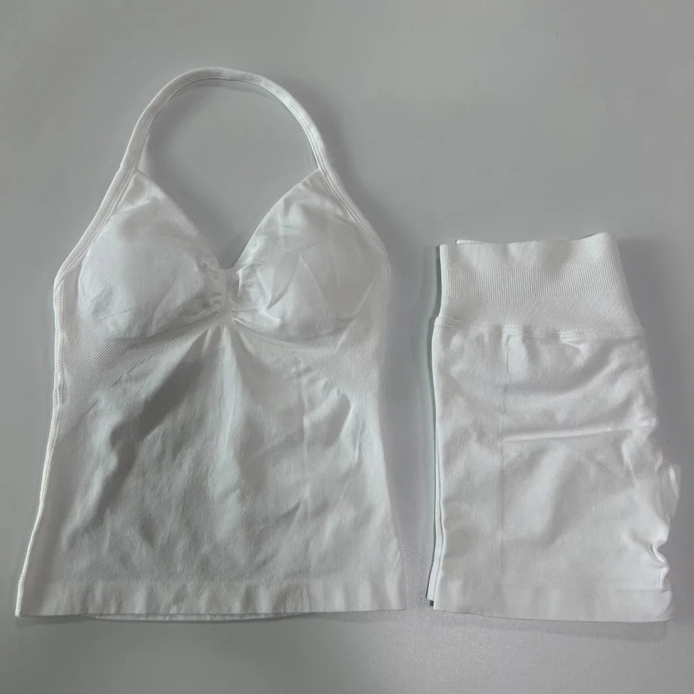 Strappy Backless Tank Tops & Shaping Shorts Set