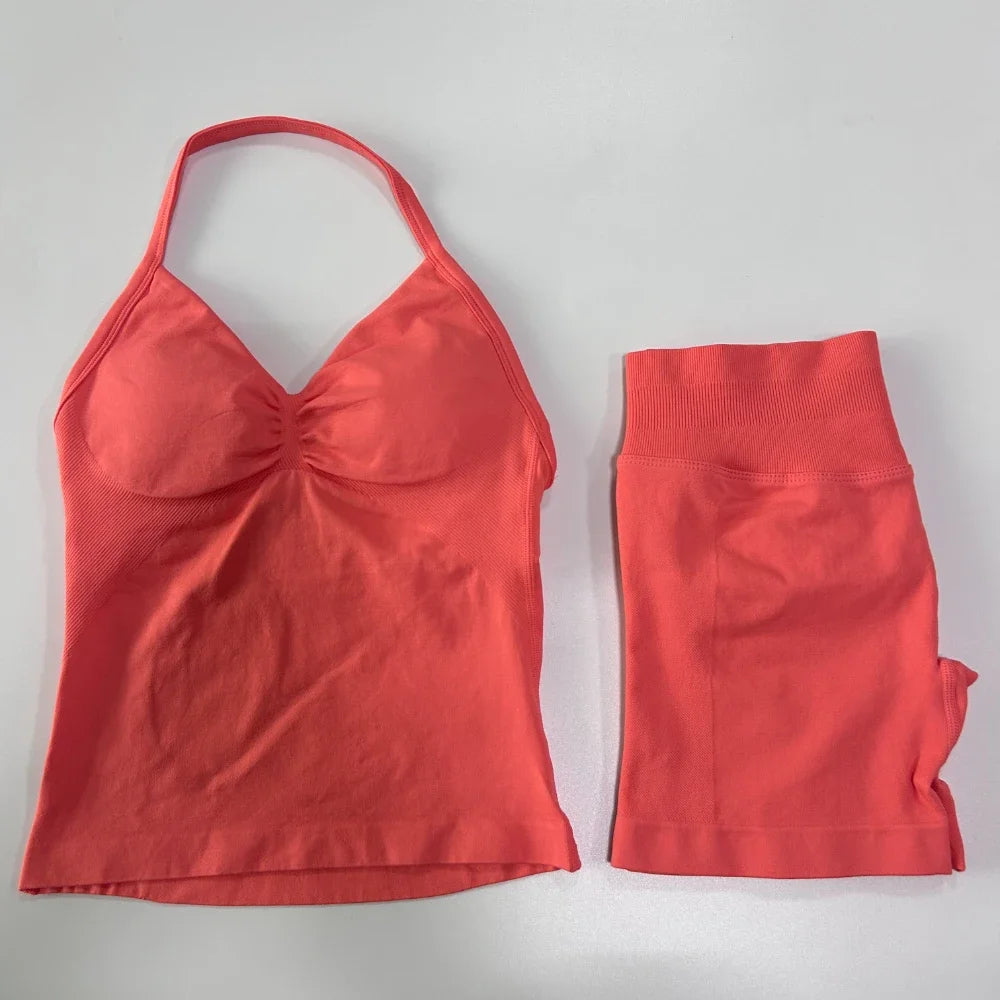 Strappy Backless Tank Tops & Shaping Shorts Set