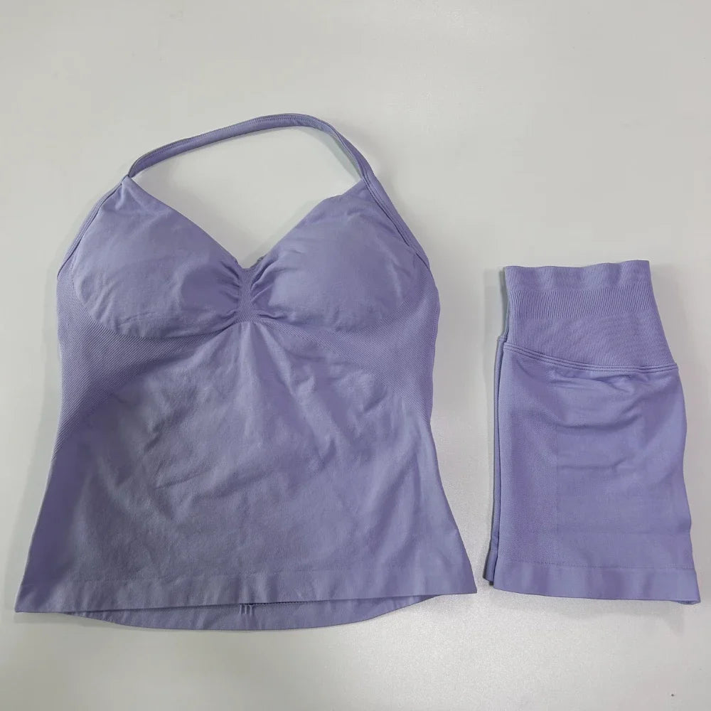 Strappy Backless Tank Tops & Shaping Shorts Set