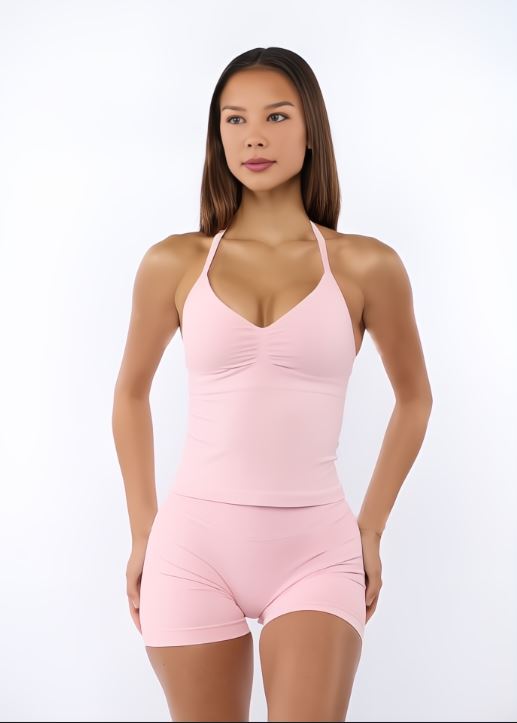 Strappy Backless Tank Tops & Shaping Shorts Set-P